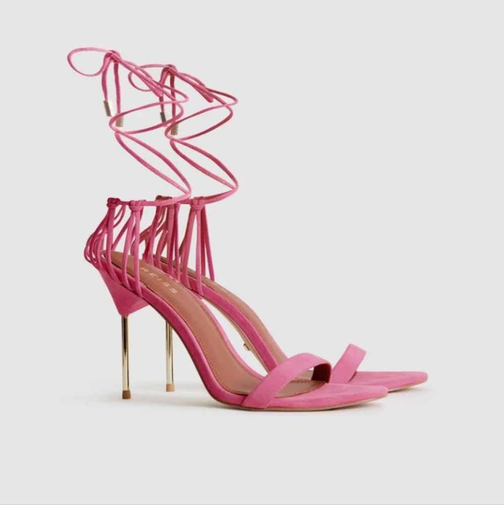 REISS Zhane Suede Strappy Wrap Sandals, Color Pink Popsicle, Size 40M/US9
